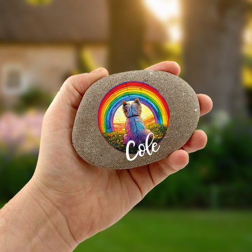 Rainbow West Highland Terrier Personalised Pebble